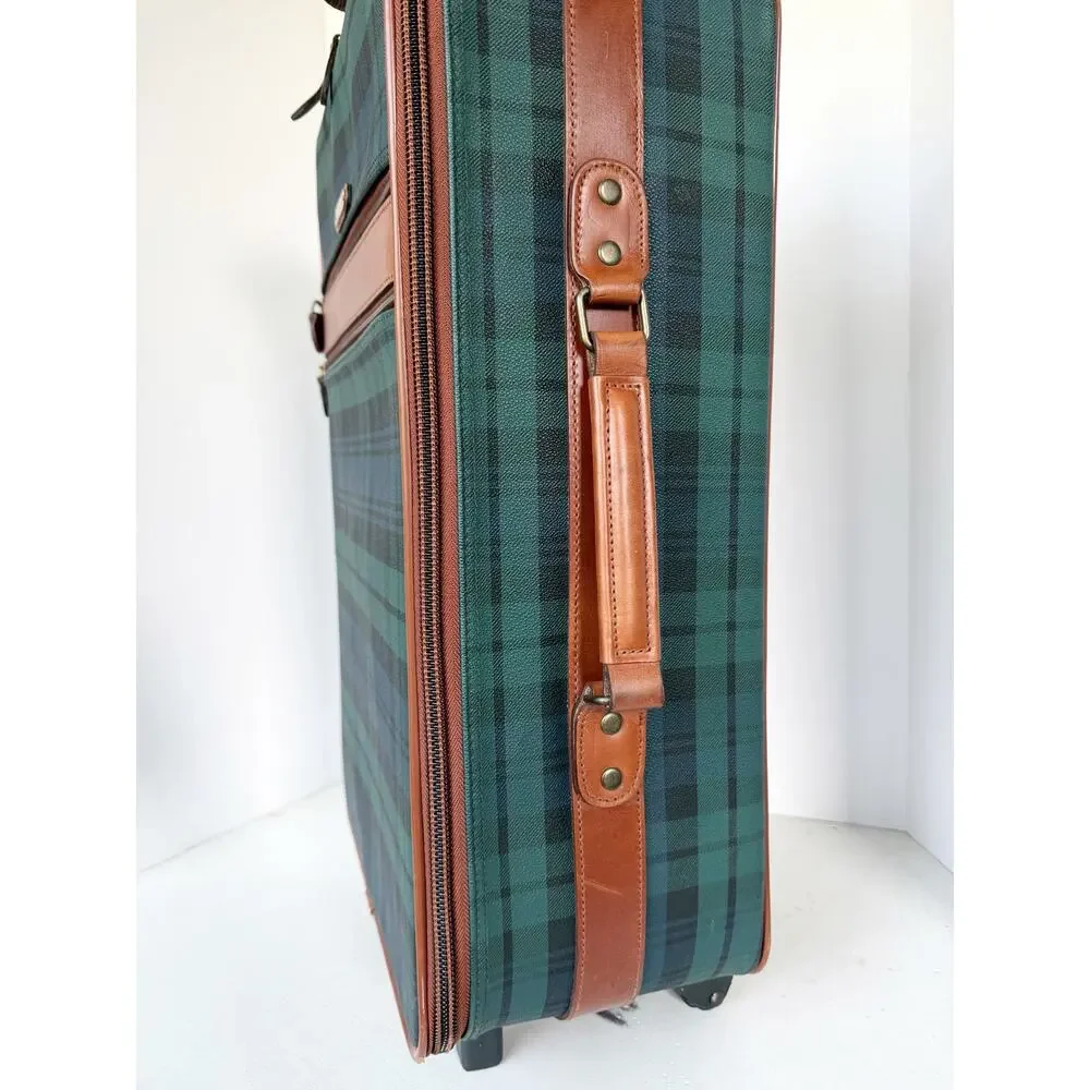 Polo Ralph Lauren Blackwatch Plaid Carry On Luggage Suitcase Leather Navy Green